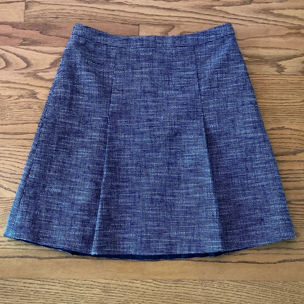 J. Crew Navy Tweed Box Pleat Skirt